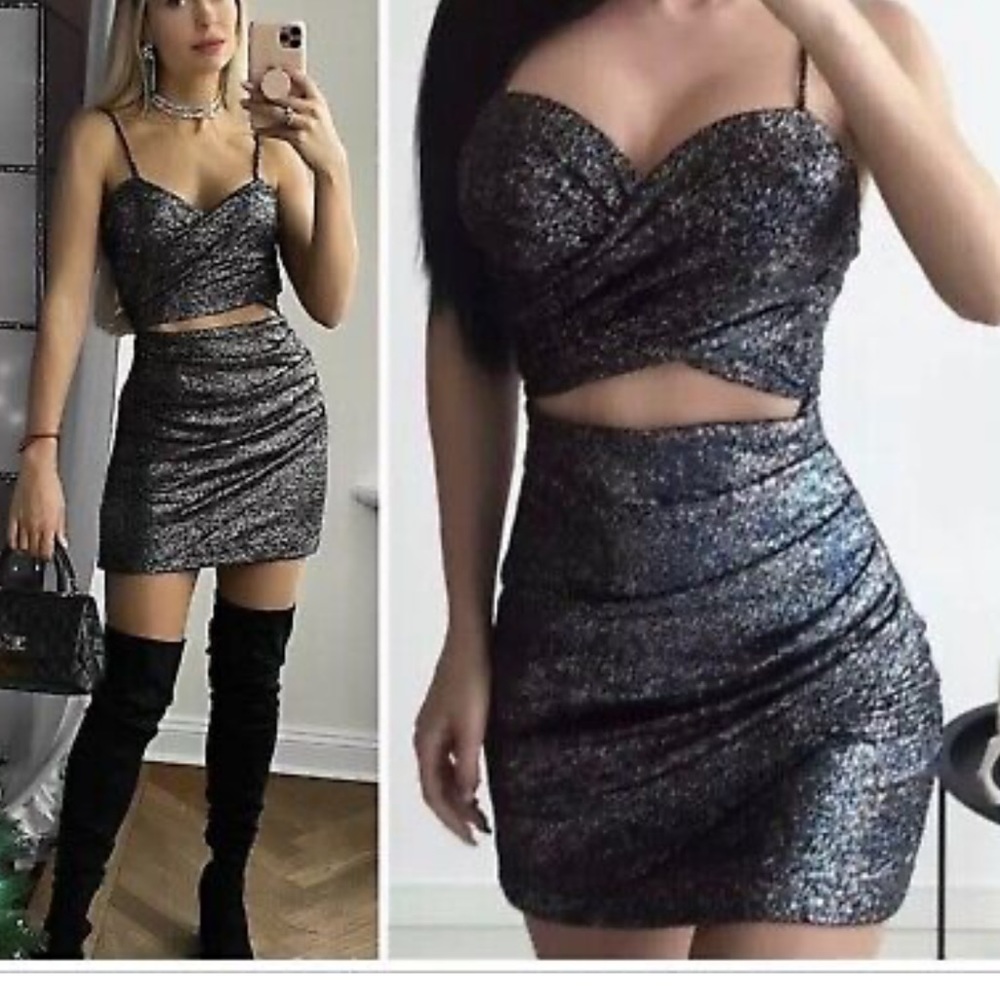 ZARA PATTERNED CUT OUT DRESS